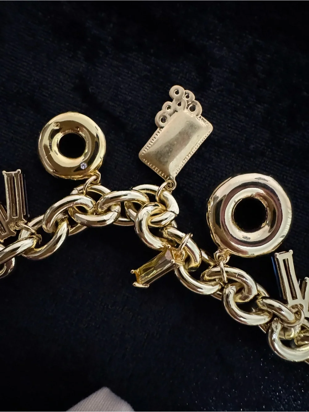 Kate Spade Gold Charm Bracelet with Pink & White Donut Charms
